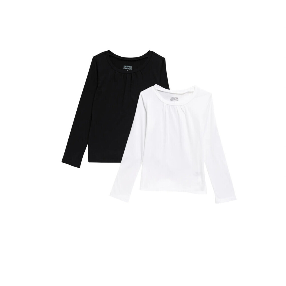 Harper Canyon Crew Neck Long Sleeve T-Shirt Pack Of 2 (Both White) Size 4